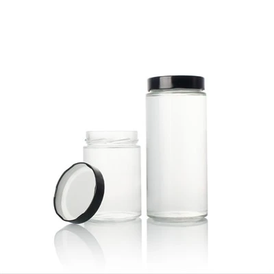 Glazen pot met zwarte aluminium dop
